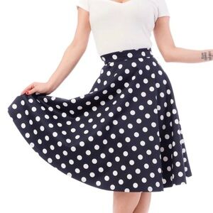 Navy and White Polka Dot Midi Full Circle Skirt